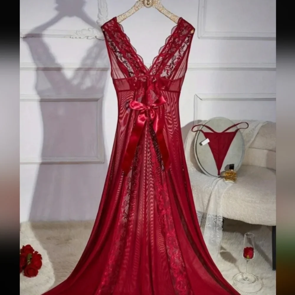 Elegant Burgundy Lace Nightgown